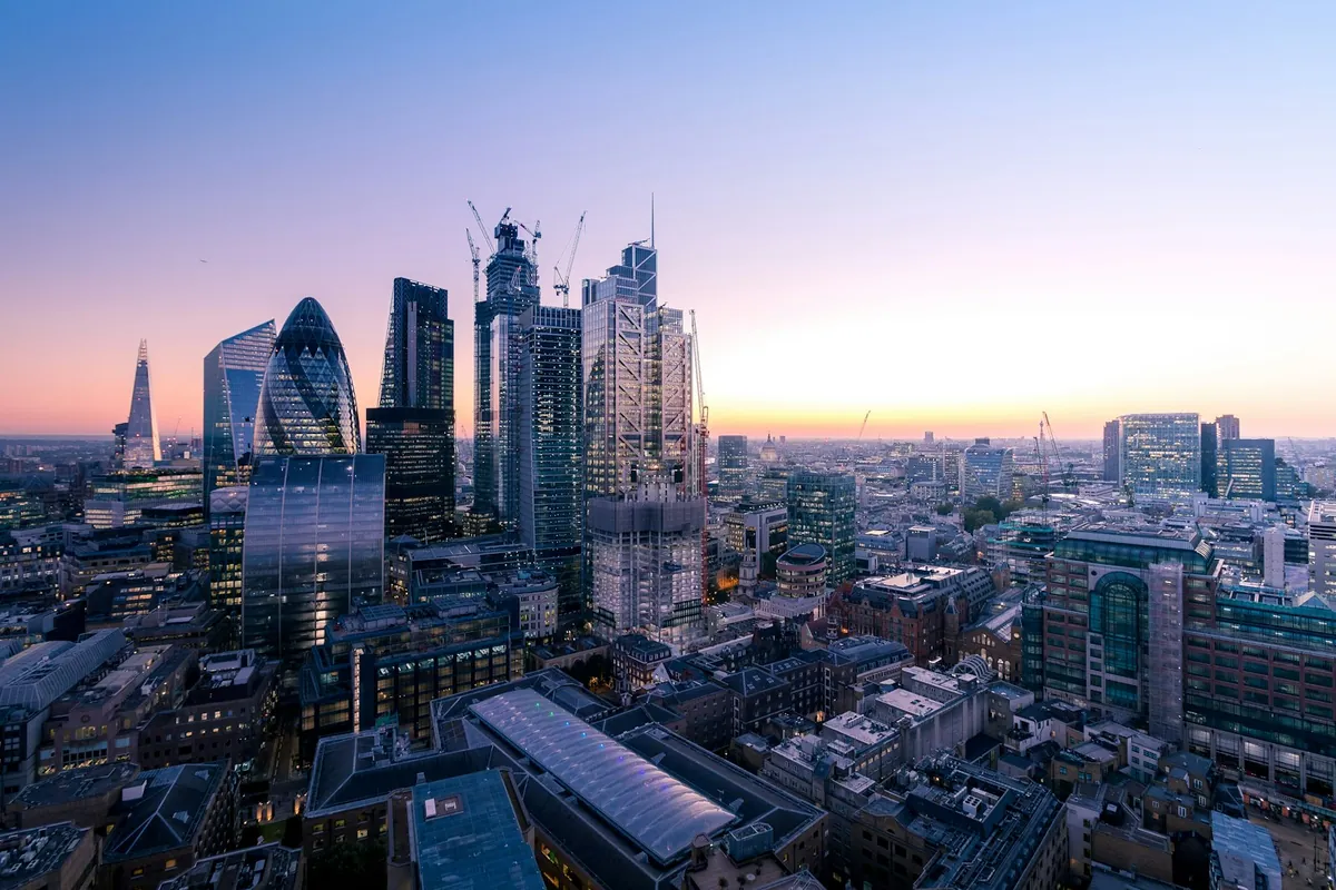 City of London finans bölgesi, gün batımı